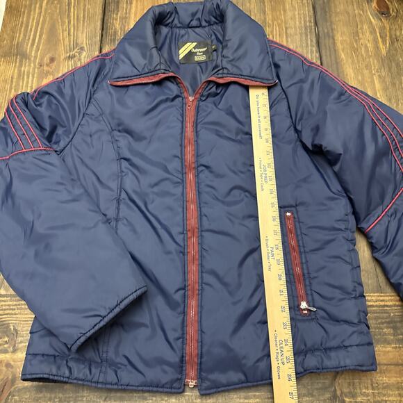 Outerwear From Sears Blue Puffer Jacket Size Tall Large Vintage Warm Red Striped - Picture 9 of 11
